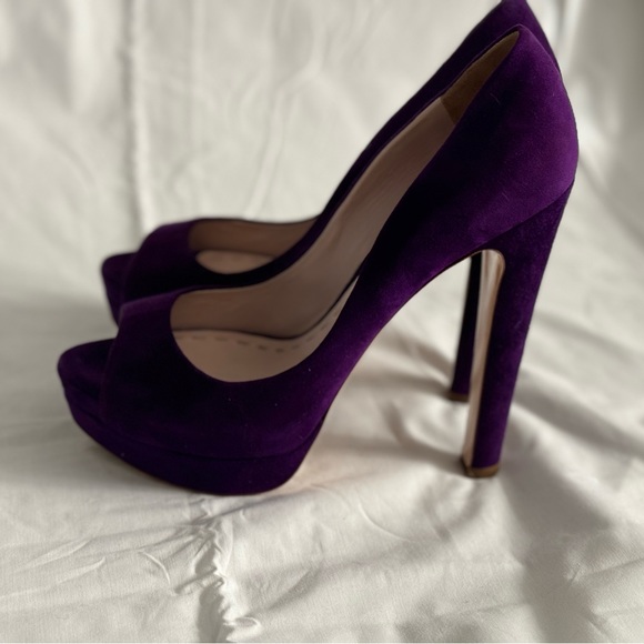 Miu Miu SZ 40 purple suede peep toe 5 in heel - Picture 6 of 16